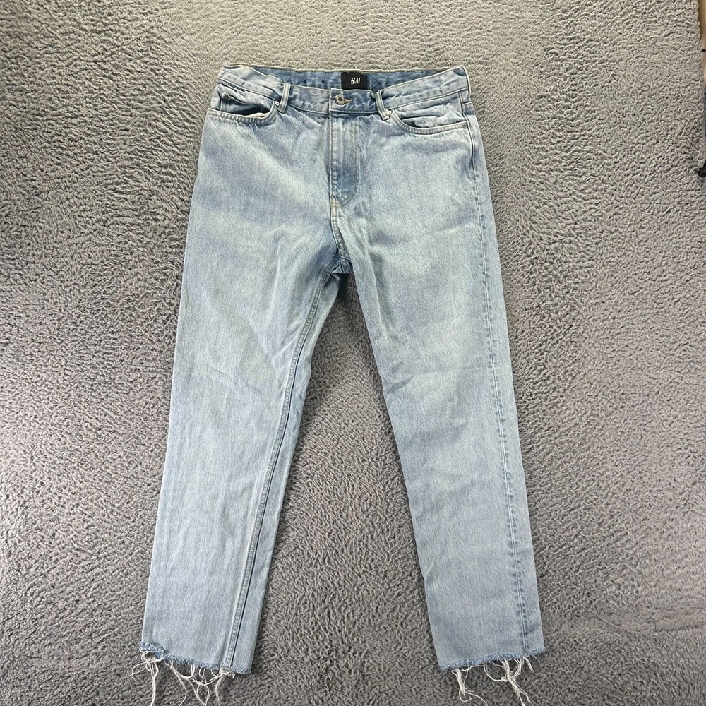 H&M Jeans Mens 31x28 Blue Cotton Denim Straight Leg Travel Raw Hem Workwear